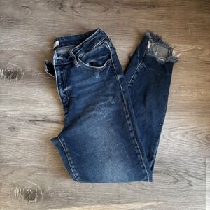 Kancan Jeans Women's Size 13 30 Dark Wash High Rise Distressed Frayed Hem Skinny